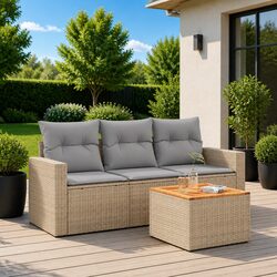 Garden Sofa Set 4 Piece Outdoor Furniture Patio Beige Poly Rattan with Cushions