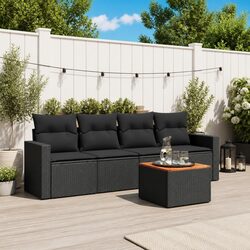 5 Piece Garden Sofa Set with Cushions Black Outdoor Furniture Patio Sectional