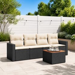 Garden Sofa Set 5 Piece Outdoor Furniture Black Poly Rattan Modular Patio Lounge