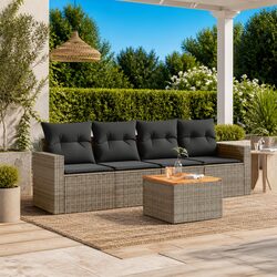 Garden Sofa Set 5 Piece Outdoor Furniture with Cushions Patio Rattan Grey
