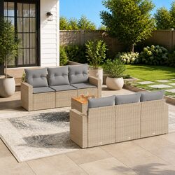 Garden Sofa Set 7 Piece Outdoor Furniture Patio Beige Cushions Poly Rattan