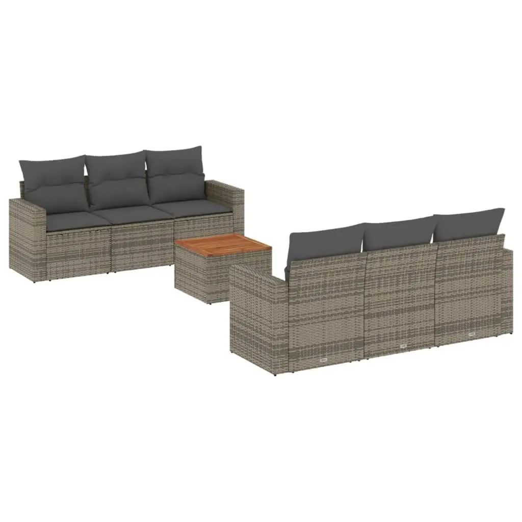 7 Piece Outdoor Garden Sofa Set with Cushions Grey Poly Rattan Patio Furniture