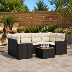 7 Piece Garden Sofa Set Outdoor Furniture Patio Conversation Sectional Black