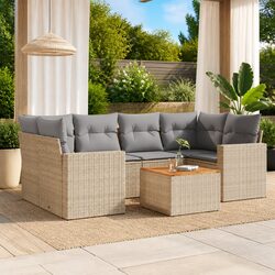 7 Piece Garden Sofa Set Outdoor Patio Furniture with Cushions Beige Poly Rattan