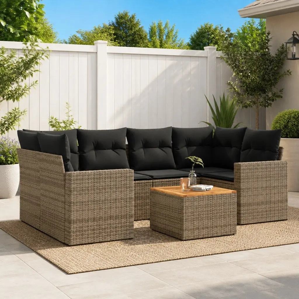 7 Piece Garden Sofa Set with Cushions Grey Outdoor Furniture Patio Sectional