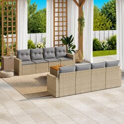 Garden Sofa Set 9 Piece Outdoor Furniture Beige Poly Rattan with Cushions Patio