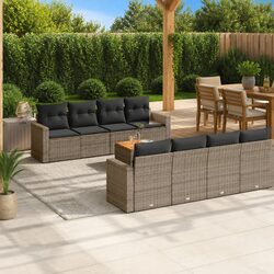 Garden Sofa Set 9 Piece Outdoor Furniture Grey Poly Rattan with Cushions Patio
