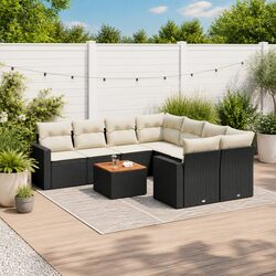 Garden Sofa Set 9 Piece Outdoor Furniture Patio Lounge with Cushions Black