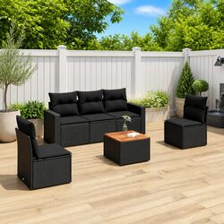 Garden Sofa Set 6 Piece Outdoor Furniture Patio Sectional with Cushions Black