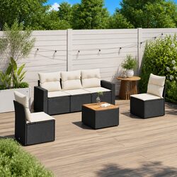Garden Sofa Set 6 Piece Outdoor Patio Furniture with Cushions Black Rattan