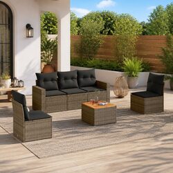 Garden Sofa Set 6 Piece Outdoor Furniture Grey Modular Patio Sectional with