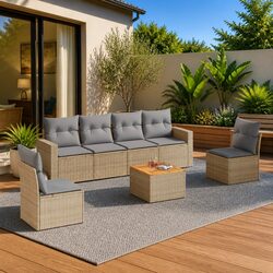 7 Piece Garden Sofa Set Outdoor Furniture Beige PE Rattan with Cushions Patio