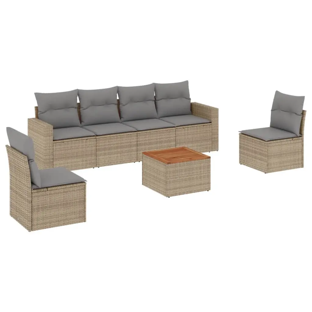 7 Piece Garden Sofa Set Outdoor Furniture Beige PE Rattan with Cushions Patio