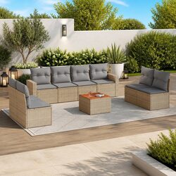 Garden Sofa Set 9 Piece Outdoor Furniture Lounge Suite Beige Rattan Cushions