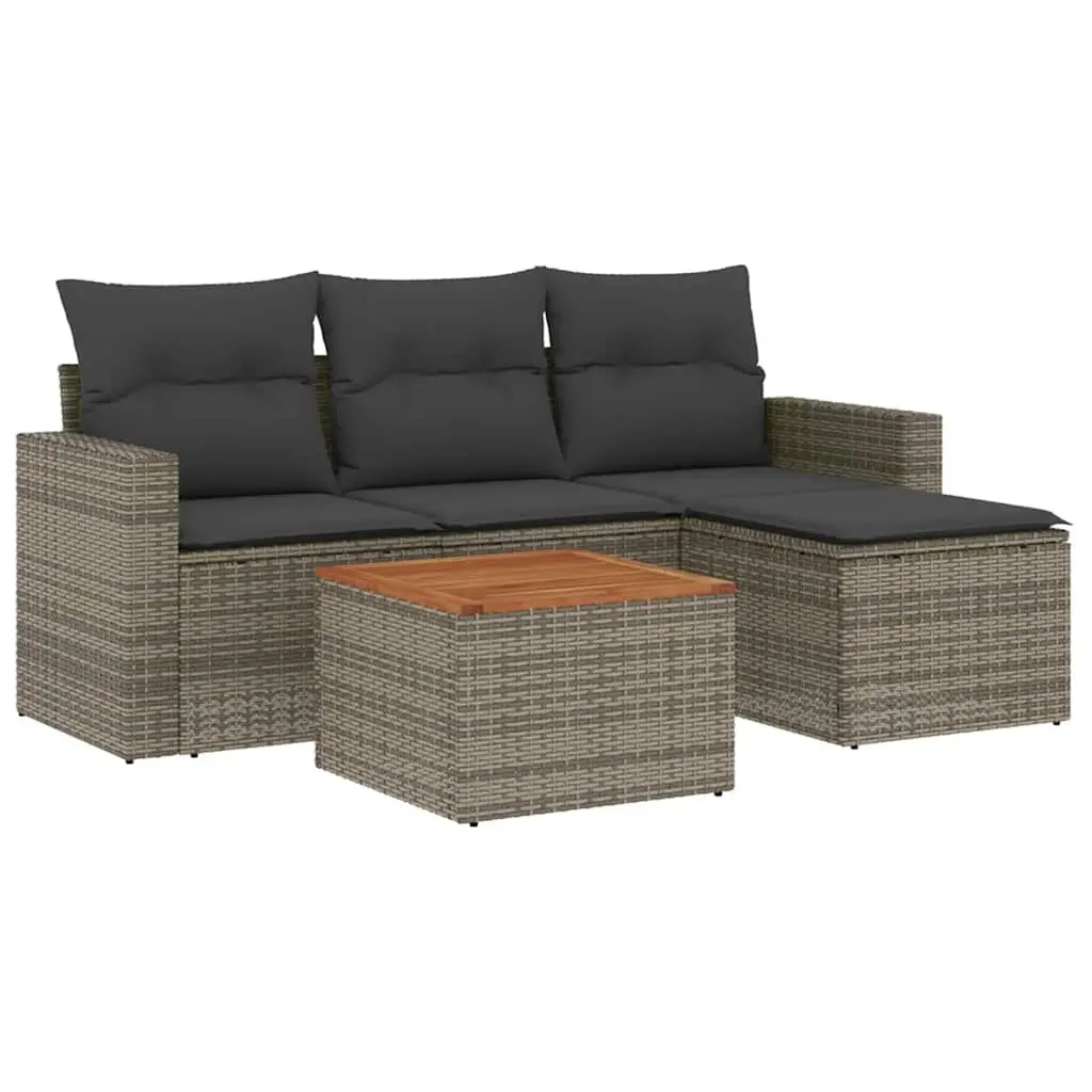 5 Piece Garden Sofa Set with Cushions Grey Outdoor Patio Furniture Poly Rattan