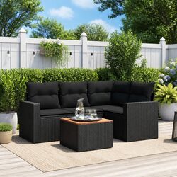 5 Piece Outdoor Garden Sofa Set Poly Rattan Patio Furniture with Cushions Black