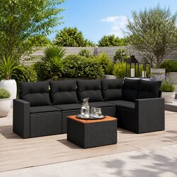 Garden Sofa Set 6 Piece Outdoor Furniture Black Modular Patio Lounge with