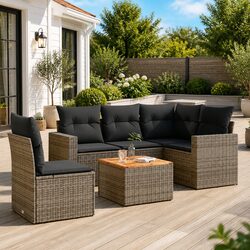 6 Piece Garden Sofa Set Grey Poly Rattan Outdoor Furniture Patio Lounge with