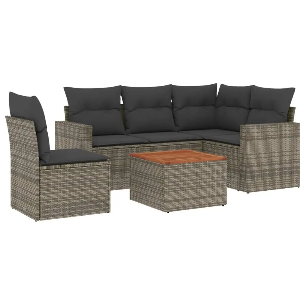 6 Piece Garden Sofa Set Grey Poly Rattan Outdoor Furniture Patio Lounge with