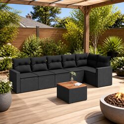 7 Piece Garden Sofa Set with Cushions Black Outdoor Furniture Patio Lounge