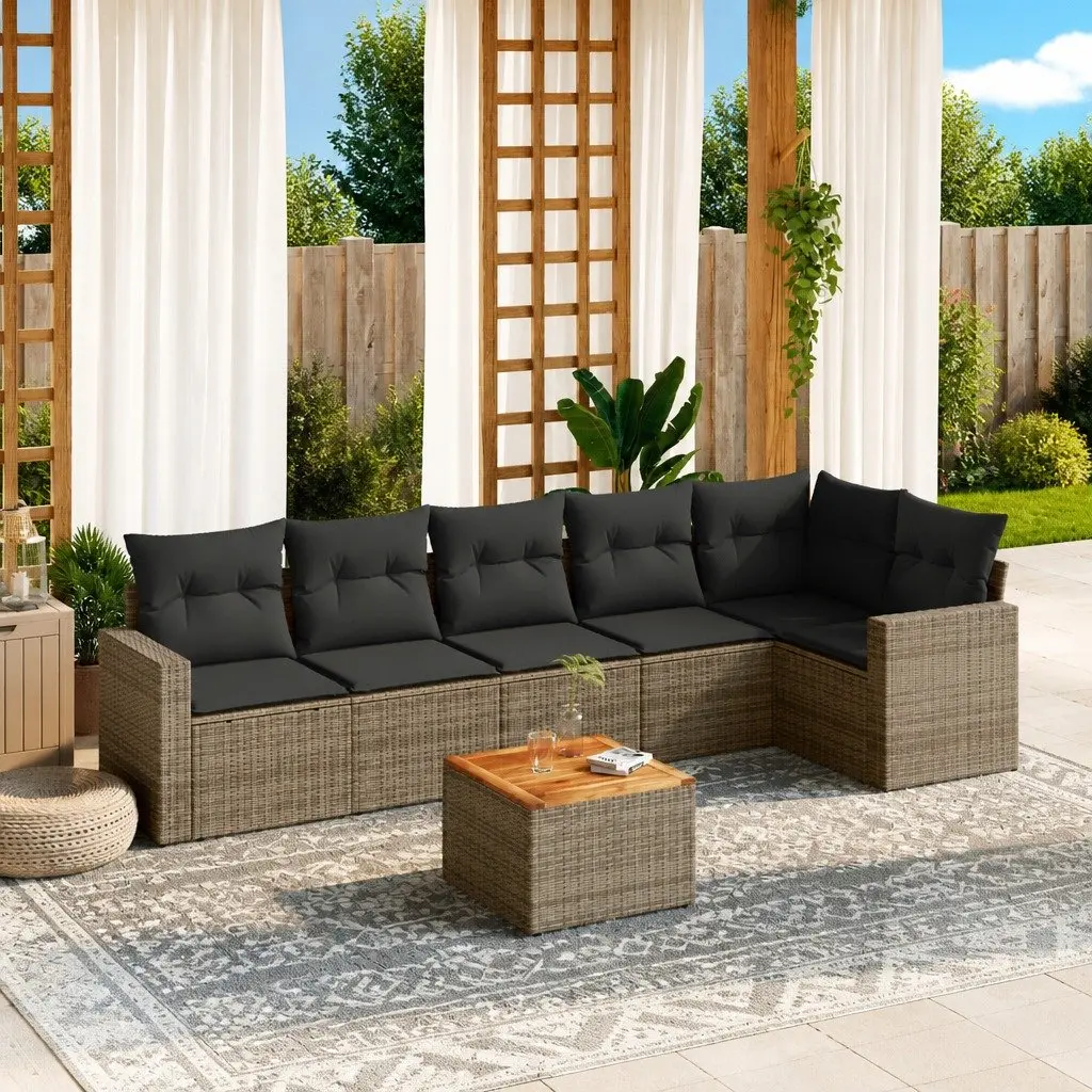 7 Piece Garden Sofa Set Outdoor Patio Furniture Grey Poly Rattan with Cushions