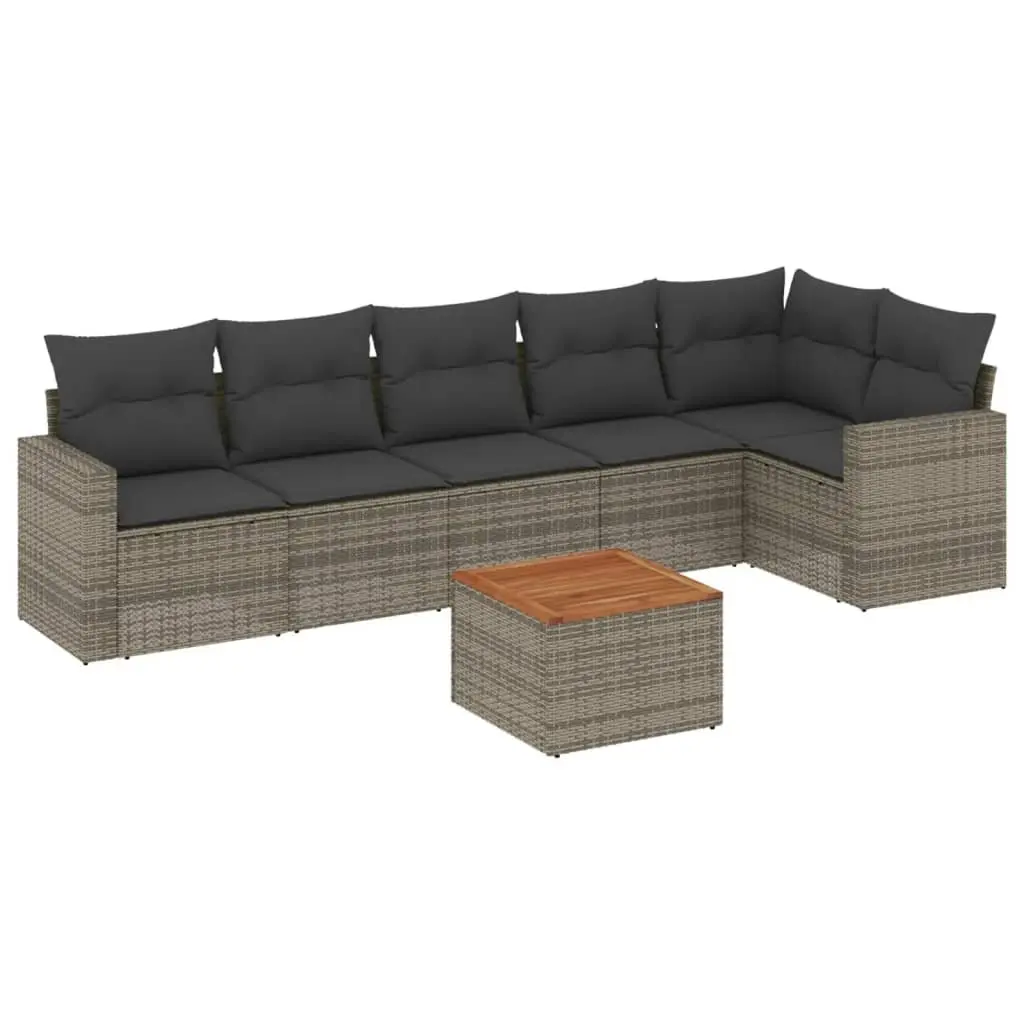 7 Piece Garden Sofa Set Outdoor Patio Furniture Grey Poly Rattan with Cushions