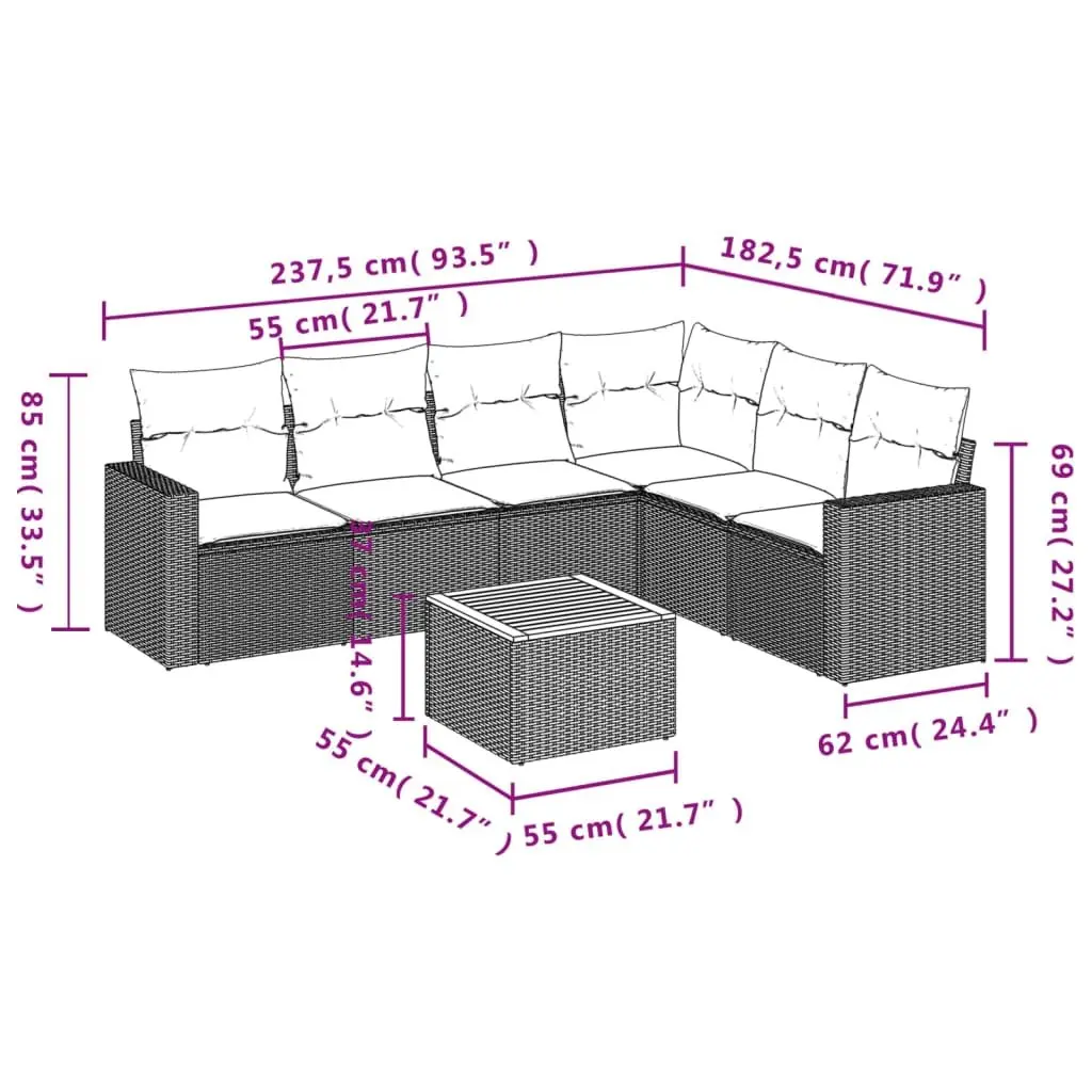 Outdoor Garden Sofa Set 7 Piece Patio Furniture Lounge with Cushions Beige