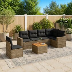 7 Piece Garden Sofa Set Outdoor Patio Furniture with Cushions Grey Rattan