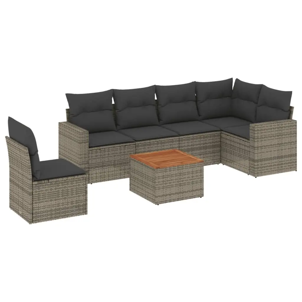 7 Piece Garden Sofa Set Outdoor Patio Furniture with Cushions Grey Rattan