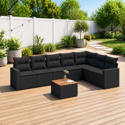 Garden Sofa Set 8 Piece Outdoor Furniture Patio Black Poly Rattan Modular Lounge