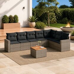 Garden Sofa Set 8 Piece Outdoor Furniture Grey Poly Rattan Modular Patio Seating