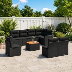 Garden Sofa Set 9 Piece Outdoor Patio Furniture Black Poly Rattan with Cushions