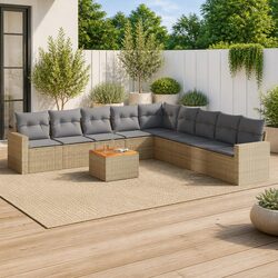Garden Sofa Set 10 Piece Outdoor Furniture Beige Poly Rattan with Cushions Patio
