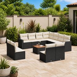 Garden Sofa Set 12 Piece Outdoor Furniture Patio Sectional Black with Cushions