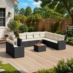 Garden Sofa Set 10 Piece Outdoor Furniture Black Poly Rattan Modular Patio