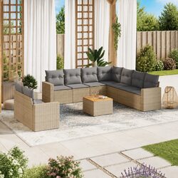 Garden Sofa Set 10 Piece Outdoor Furniture Patio Beige Poly Rattan Cushions