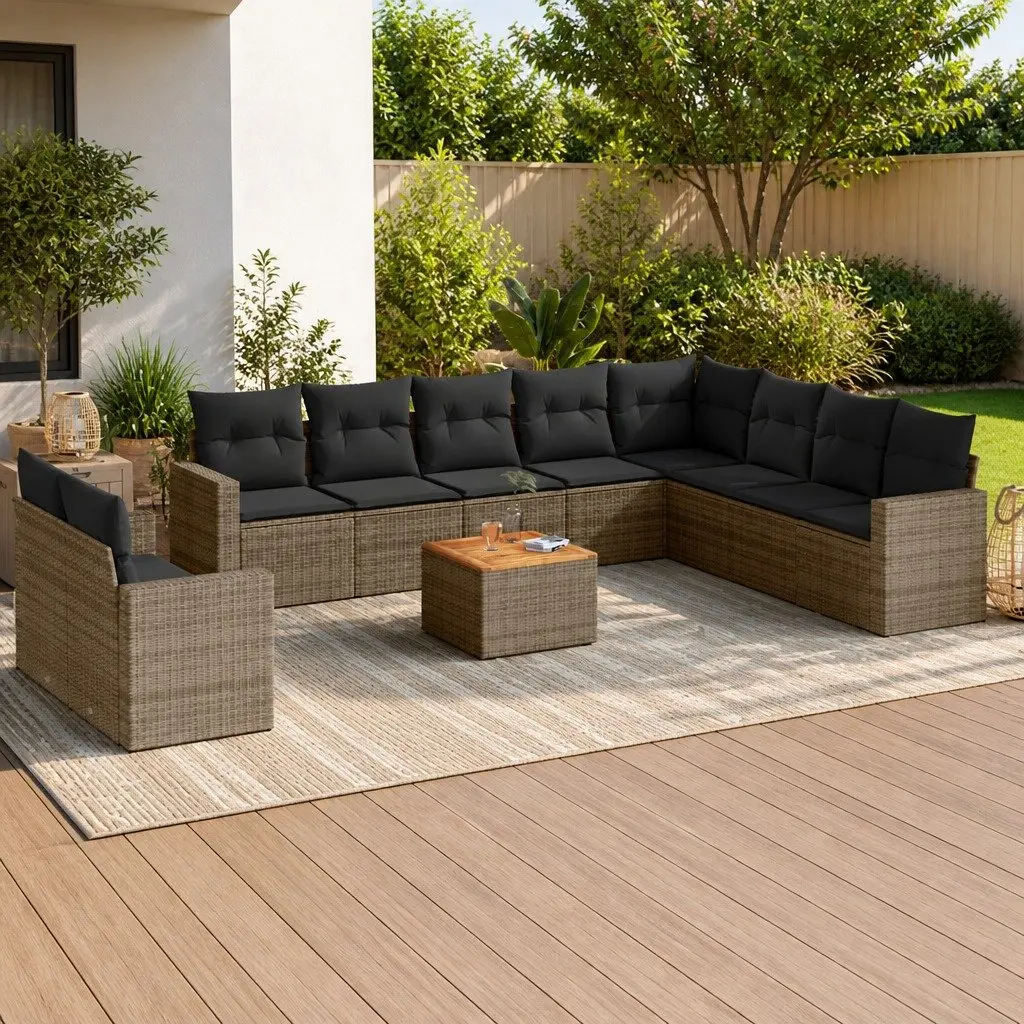11 Piece Garden Sofa Set Outdoor Furniture Patio Sectional Grey Rattan Cushions