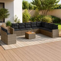 11 Piece Garden Sofa Set Outdoor Furniture Patio Sectional Grey Rattan Cushions