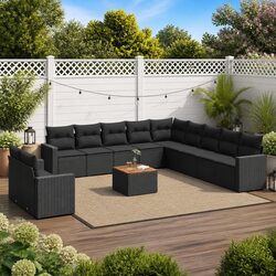 Garden Sofa Set 12 Piece Outdoor Furniture Black Modular Patio Seating with