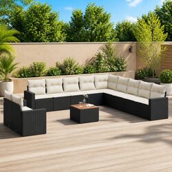 Garden Sofa Set 12 Piece Outdoor Furniture Patio Black Poly Rattan Modular
