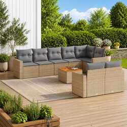 Garden Sofa Set 9 Piece Outdoor Furniture Beige Poly Rattan Patio Lounge Modular