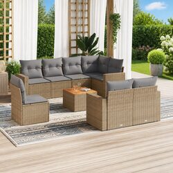 Garden Sofa Set 9 Piece Outdoor Furniture Beige Poly Rattan Modular Patio Lounge