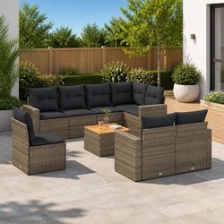 Garden Sofa Set 9 Piece Outdoor Furniture Grey Poly Rattan Modular Patio Lounge