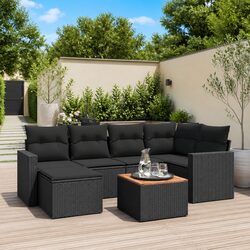 Outdoor Sectional Sofa Set 7 Piece Black Poly Rattan Garden Furniture with