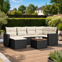Outdoor Sectional Sofa Set 7 Piece Black Poly Rattan Garden Furniture Patio