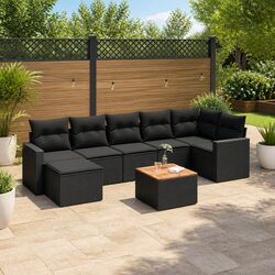 8 Piece Outdoor Sectional Sofa Set Black Poly Rattan Garden Furniture Patio
