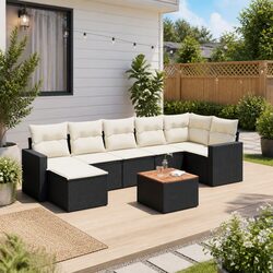 Outdoor Sectional Sofa Set 8 Piece Black Poly Rattan Garden Furniture Patio
