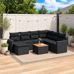 8 Piece Outdoor Garden Sofa Set Black Poly Rattan Sectional with Cushions Patio