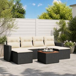 Outdoor Sectional Sofa Set 7 Piece Garden Furniture Black Poly Rattan with