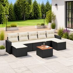 Outdoor Sectional Sofa Set 8 Piece Garden Furniture Black Poly Rattan with